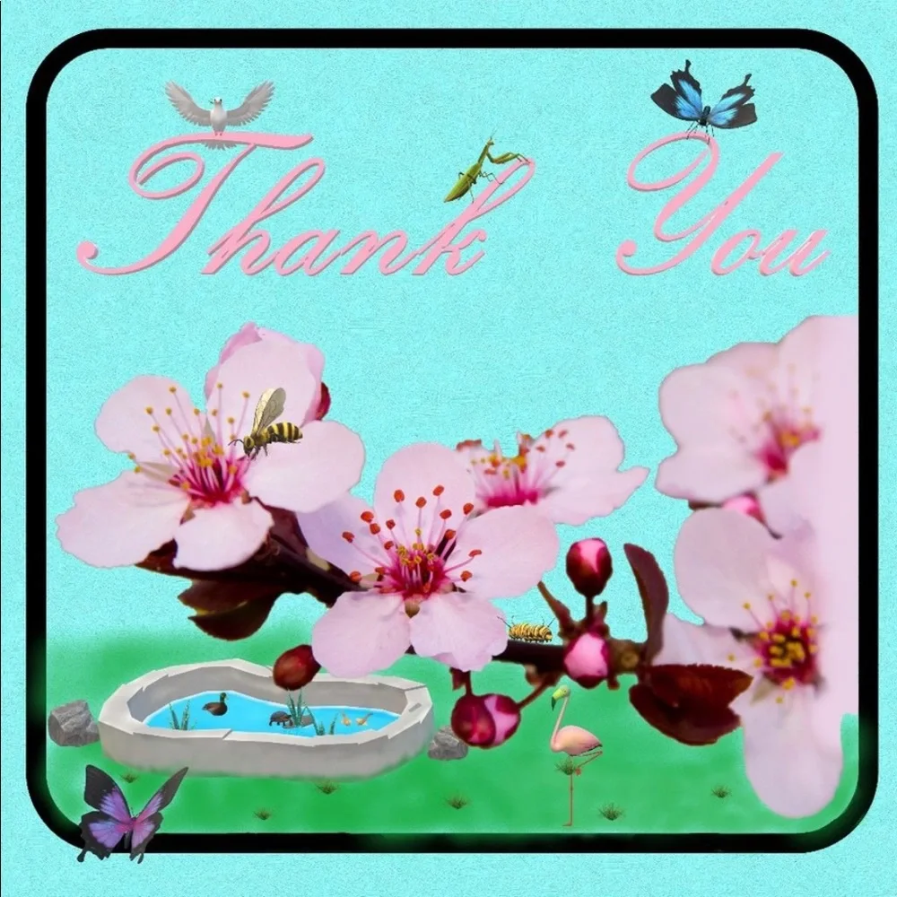 100 (2x2 Inch) Square Stickers, Cherry Blossom Butterfly High Gloss, Thank You - Picture 2 of 2